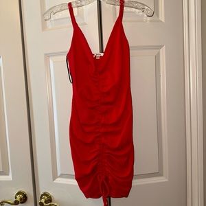 Red ruched mini dress